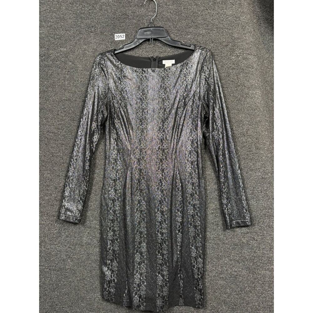 Cache Metallic Bodycon Dress Womens Size 6 Shimmer Cocktail Party Long Sleeve